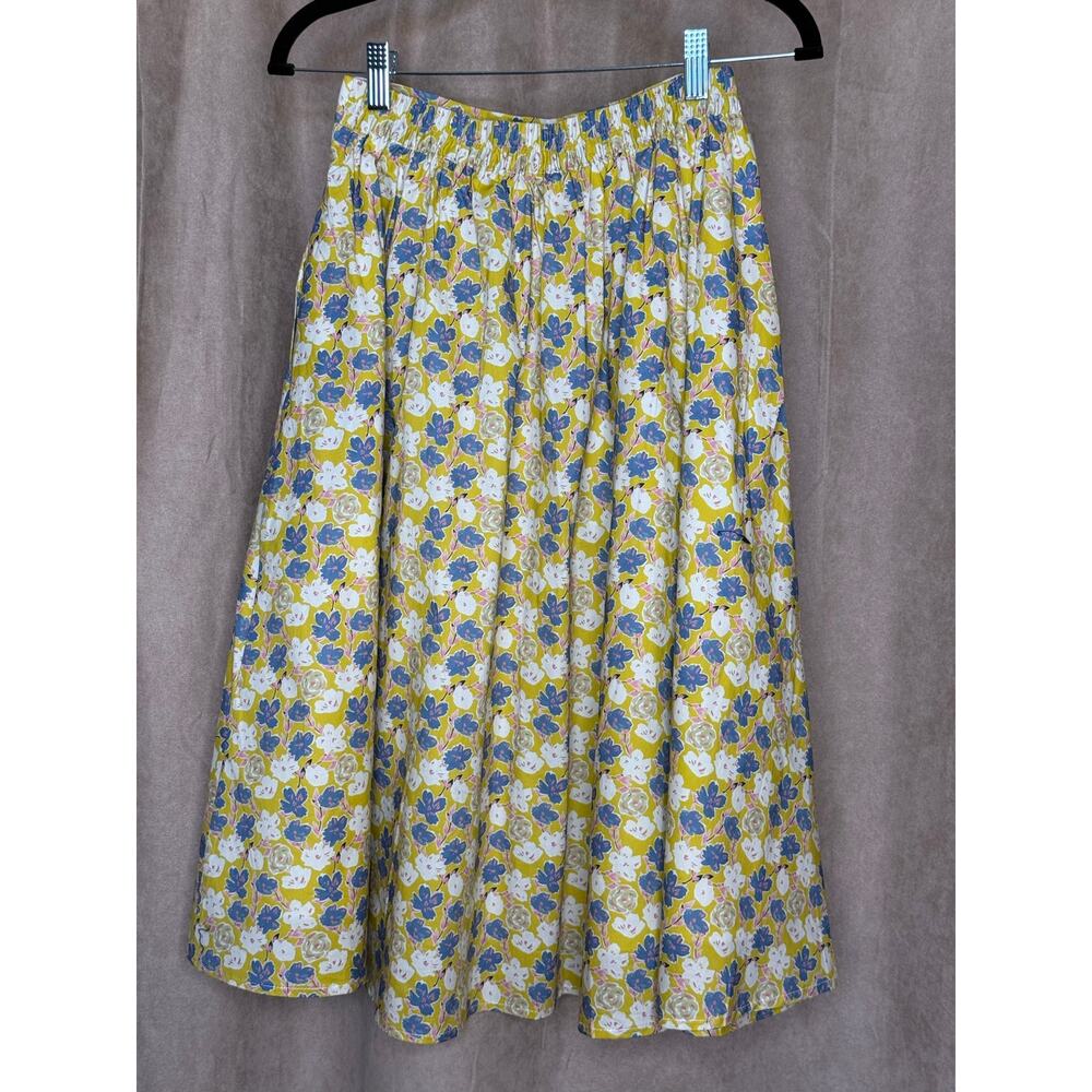 Unique Vintage Tulip B Yellow Floral A-line Swing Skirt S NWT - Picture 3 of 4